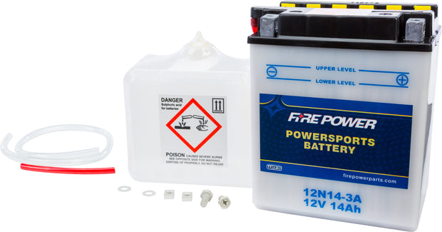 Fire Power - 12N14-3A - Conventional 12V Standard Battery with Acid Pack