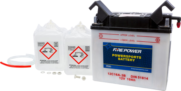 Fire Power - 12C16A-3B - Conventional 12V Standard Battery with Acid Pack